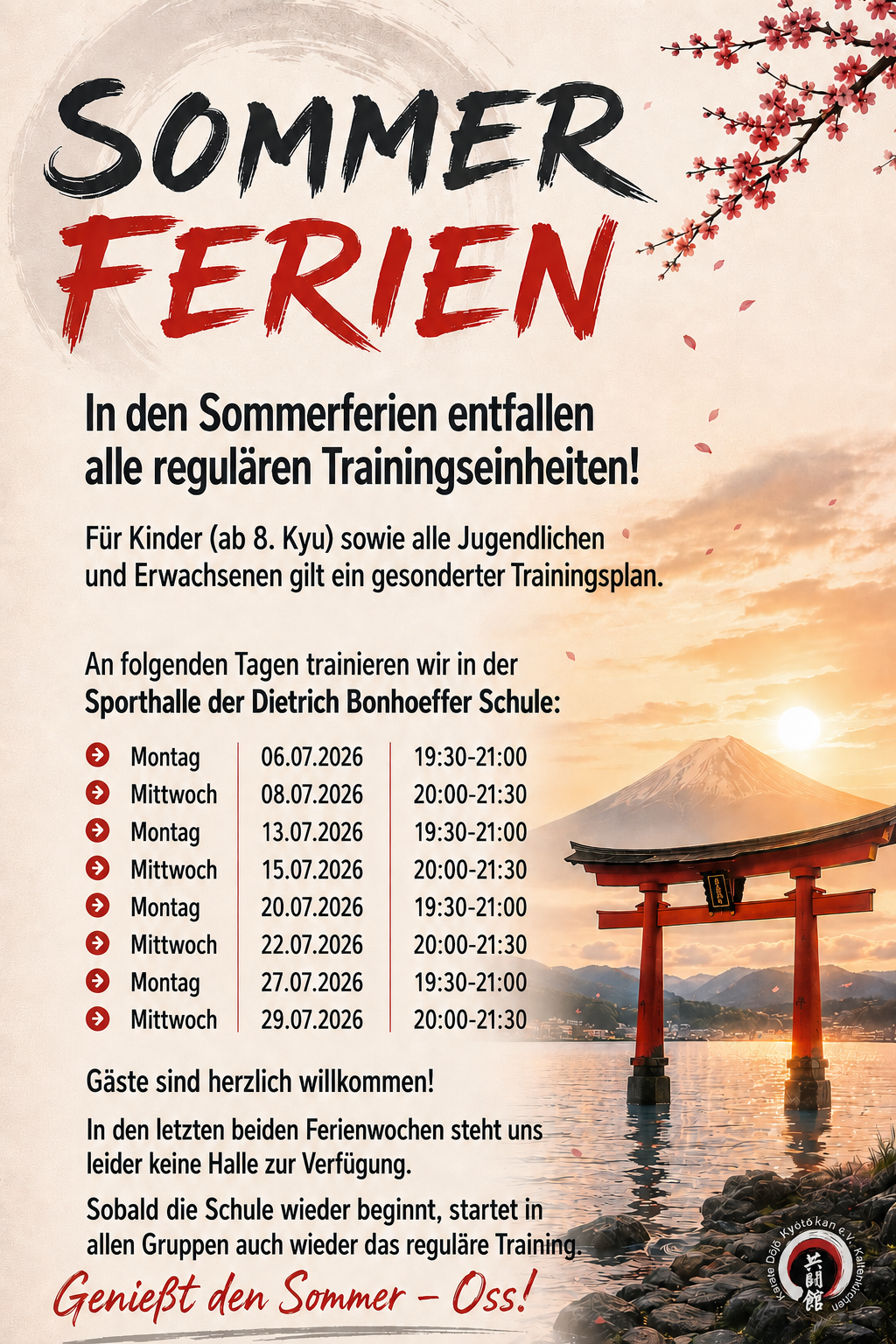 Trainingsplan Sommerferien 2026
