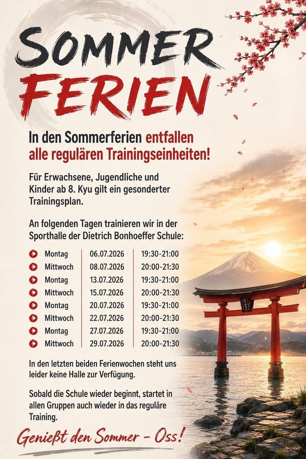 Trainingsplan Sommerferien 2026